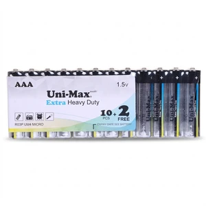باتری نیم قلمی یونی مکس مدل extra heavy duty بسته 12 عددی
