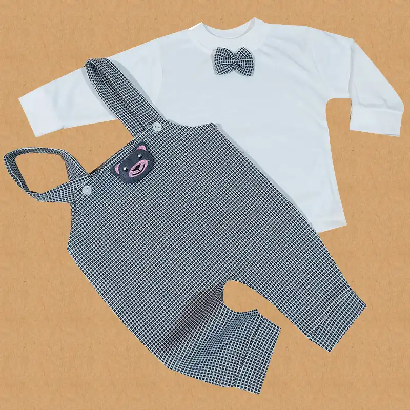 ست تیشرت و سرهمی نوزادی مدل چارخونه