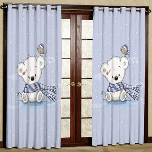 پرده مدل خرس و جوجه هازان پانچی کد 4825 سایز 140x200 سانتی متر