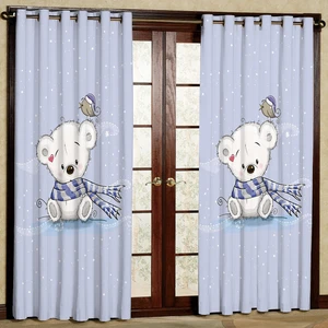 پرده مدل خرس و جوجه هازان پانچی کد 4825 سایز 140x200 سانتی متر