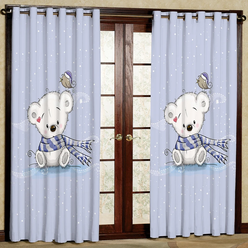 پرده مدل اتاق کودک مخمل پانچی طرح خرس کد 4825T2 سایز 200x140 سانتی متر