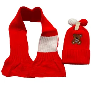 ست کلاه و شال گردن بافتنی بچگانه مدل خرس مهربان کد 05