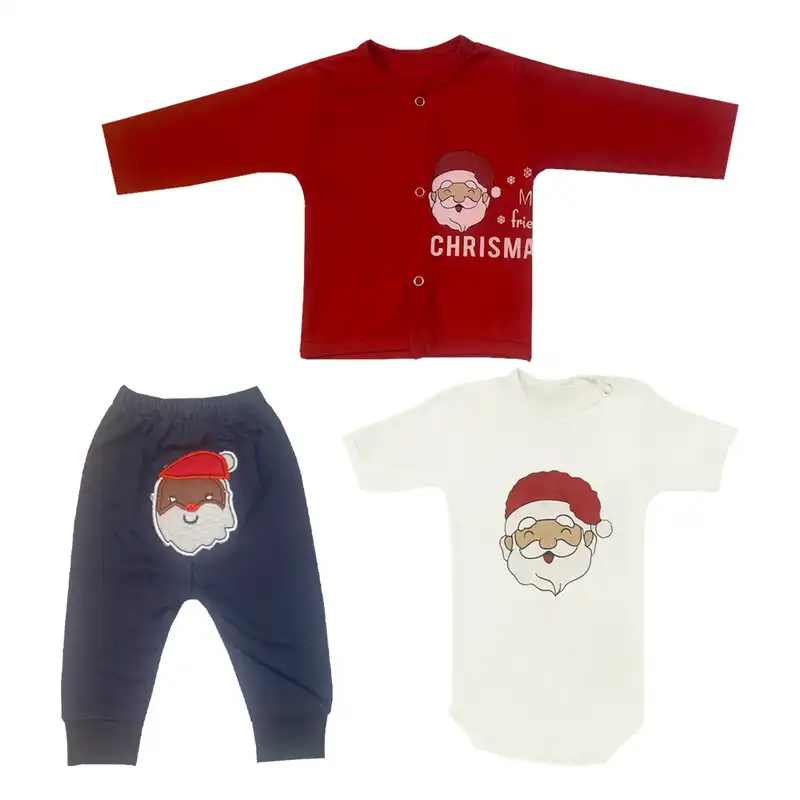 ست 3 تکه لباس نوزادی مدل بابانوئل کد 190