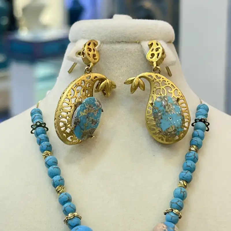 نیم ست نقره زنانه مدل دستساز فیروزه نیشابوری کد 1