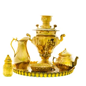 سرویس سماور ذغالی 6 پارچه برنجی مدل پیچ کد 4228