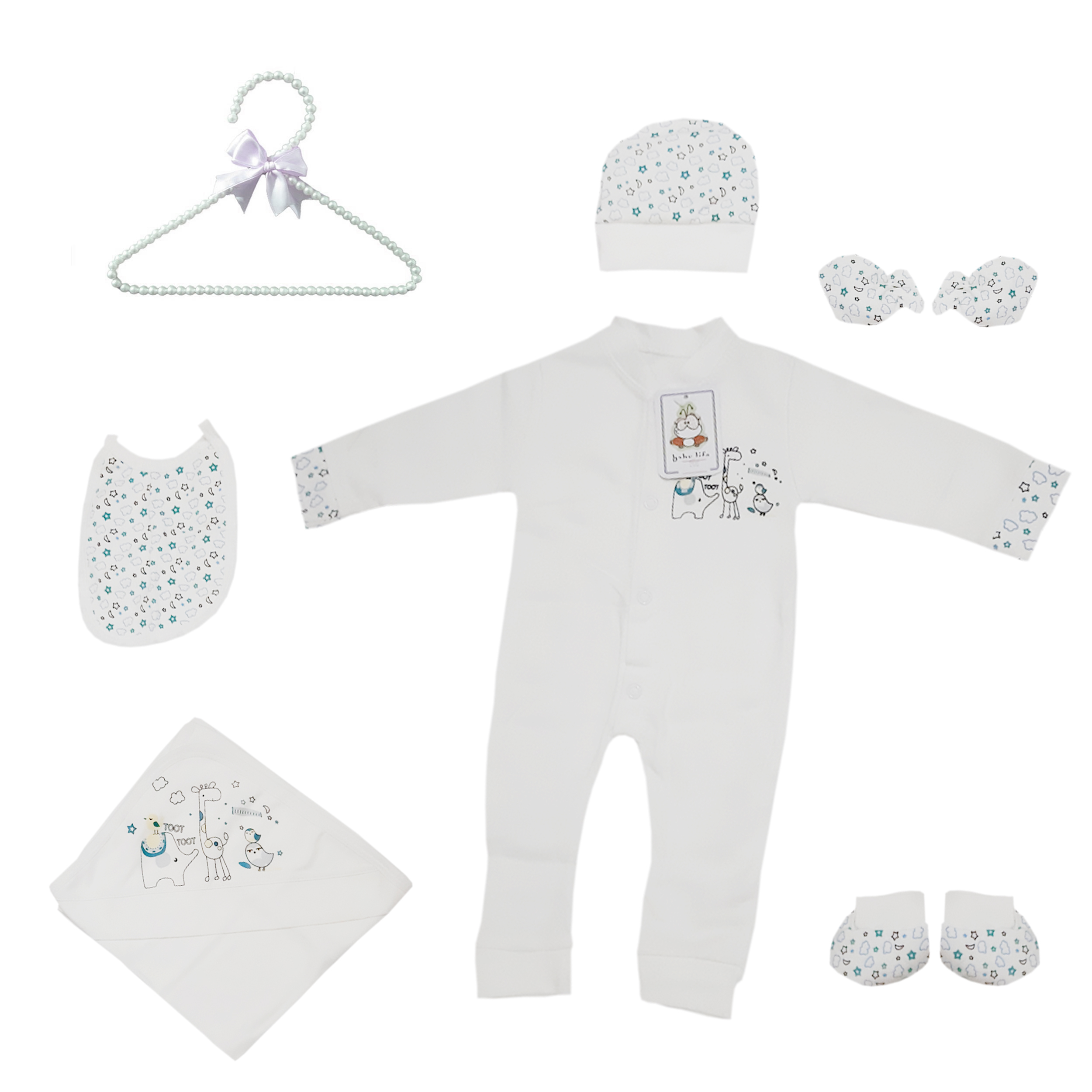  ست 7 تکه لباس نوزاد طرح زرافه و فیل