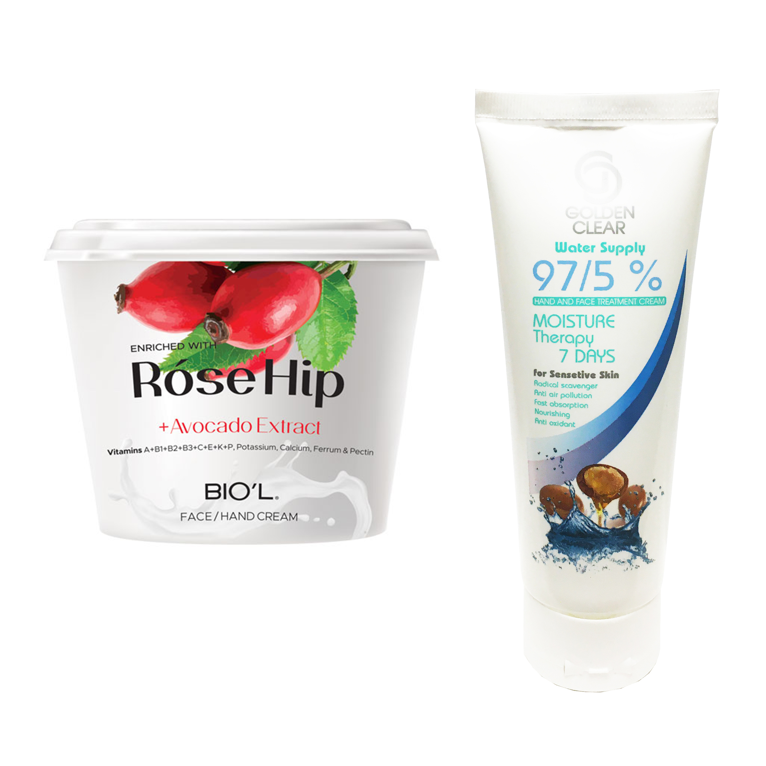 کرم مرطوب کننده بیول مدل Rose Hip حجم 250 میلی لیتر به همراه کرم مرطوب کننده گلدن کلیر مدل آرگان حجم 75 میلی لیتر 