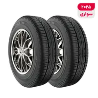 لاستیک خودرو یزد تایر مدل SUN با کاربری سواری و سایز رینگ 13 اینچ، فاق 60 درصد پهنا و پهنای 175 میلی‌متر، شاخص تحمل وزن 77 و شاخص سرعت T (حداکثر سرعت 190 کیلومتر بر ساعت)، ساخت ایران، دارای تکنولوژی رادیال و تایر تیوبلس، 2 حلقه