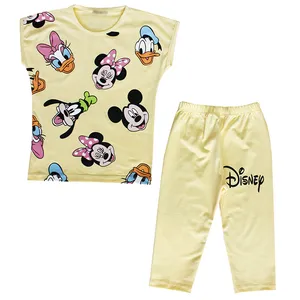 ست تی شرت و شلوارک دخترانه مدل میکی ماوس رنگ زرد