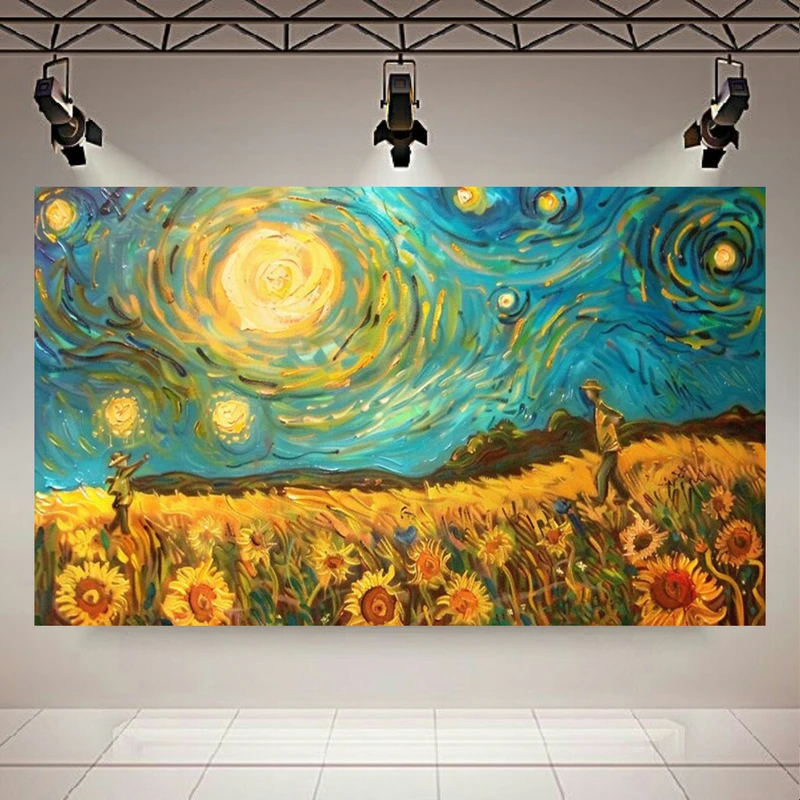 تابلو بوم طرح مخمل نقاشی آفتابگردان مدل ونگوگ کد PD130999