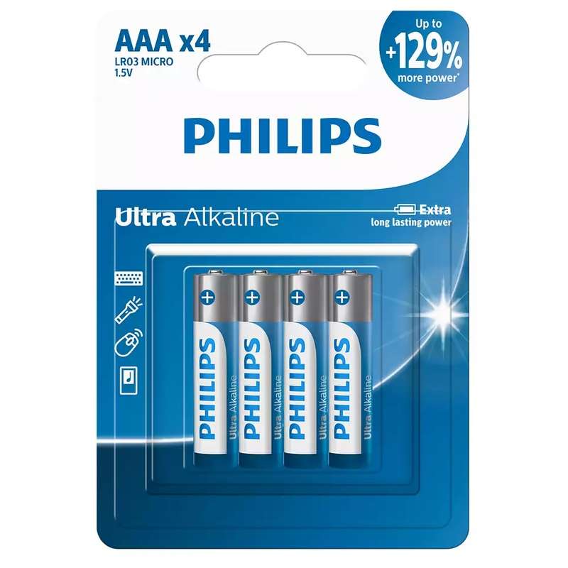باتری نیم قلمی فیلیپس مدل Ultra Alkaline بسته چهار عددی