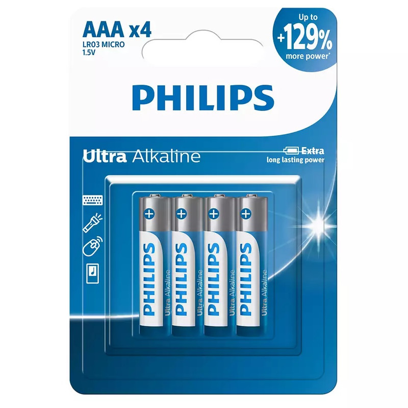 باتری نیم قلمی فیلیپس مدل Ultra Alkaline بسته چهار عددی