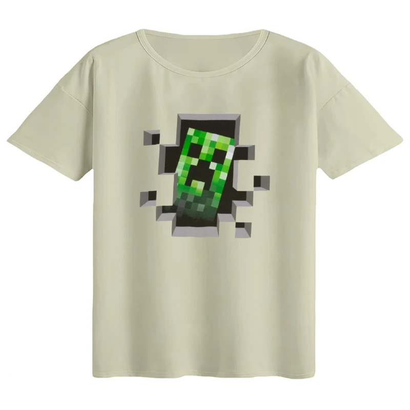 تی‌شرت اورسایز آستین کوتاه زنانه مدل باکسی طرح ماینکرفت کد۳