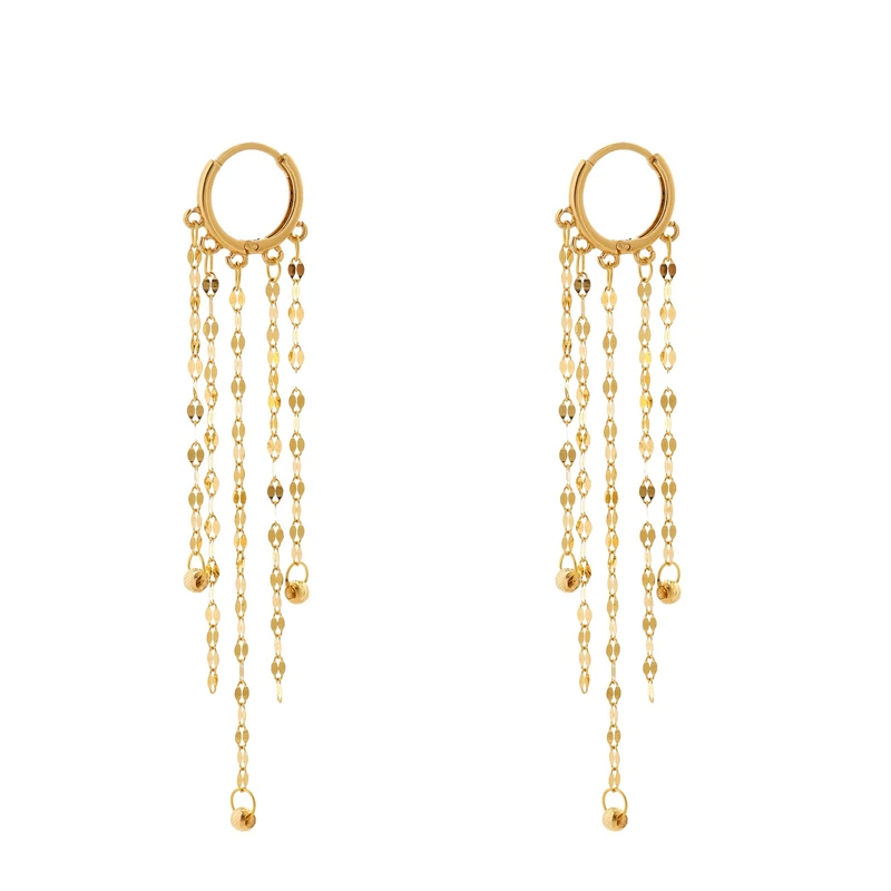 گوشواره حلقه‌ای طلا 18 عیار زنانه هور گالری مدل آویز و گوی البرنادو کد RCE709