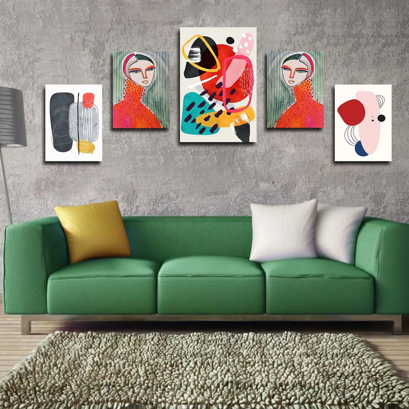 تابلو شاسی بکلیت طرح نقاشی مدرن سبک آبستره مدل SH-1810 مجموعه 5 عددی