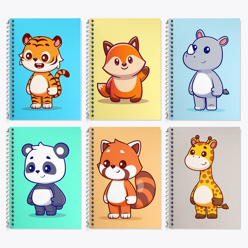 دفتر زبان 50 برگ خندالو مدل دو خط طرح حیوانات بامزه کد 425 مجموعه 6 عددی