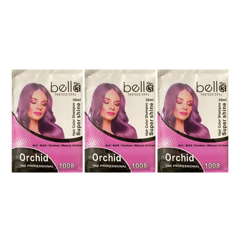 شامپو رنگ مو بلا پلاس مدل SUPERSHIN شماره 1008 حجم 30 میلی لیتر رنگ بنفش ارکیده بسته 3 عددی