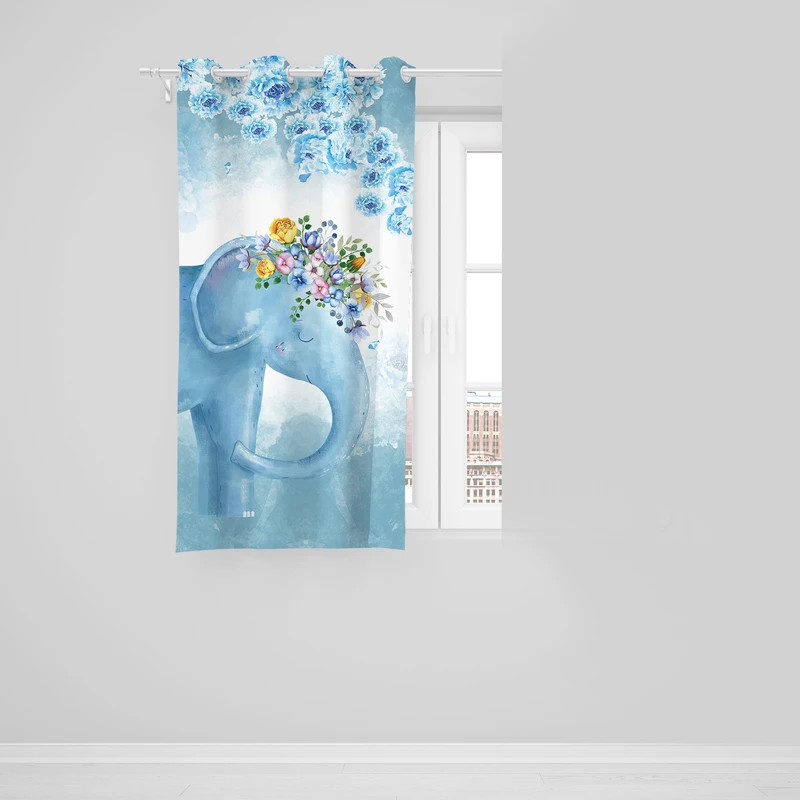 پرده مدل مخمل پانچی طرح فیل کد 8023 سایز 140x190 سانتی متر