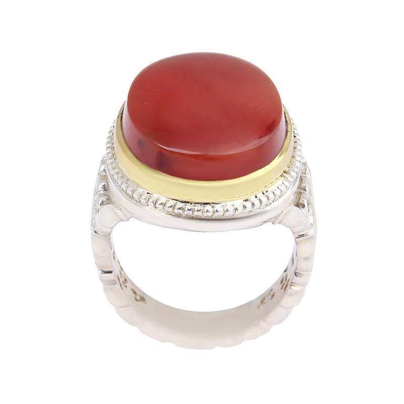انگشتر نقره مردانه بازرگانی میلادی مدل سنگ عقیق یمانی رکاب دست ساز گنبدی کد AM_2521