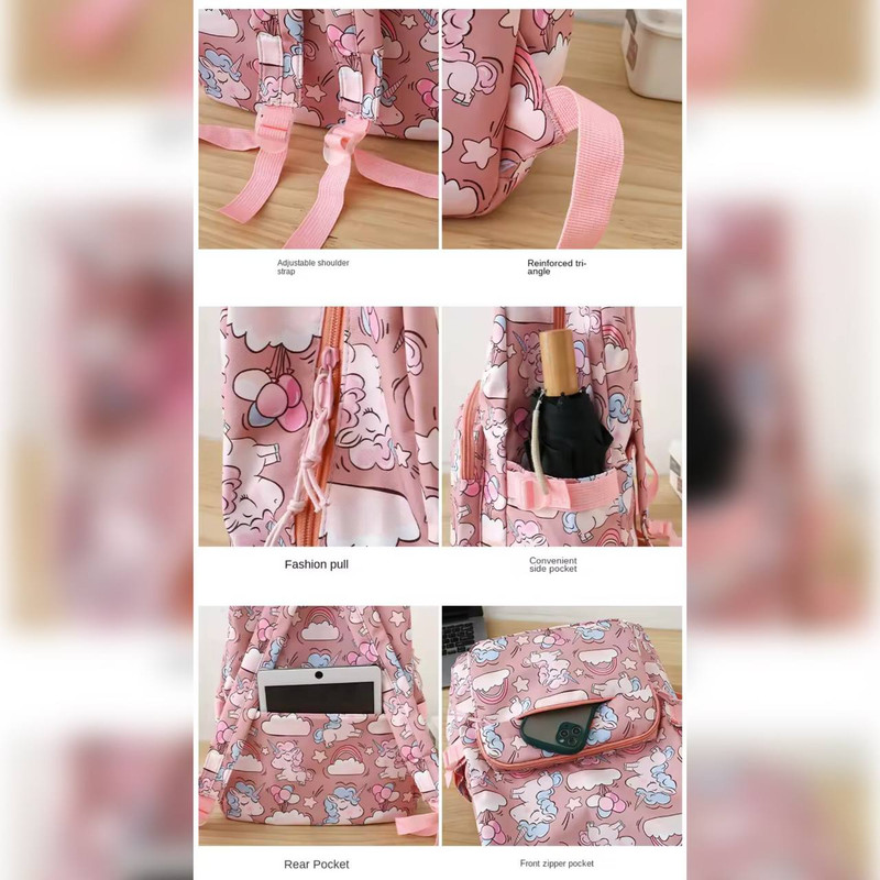 کوله پشتی مدرسه مدل اسب شاخدار به همراه کیف غذا و جامدادی و آویز