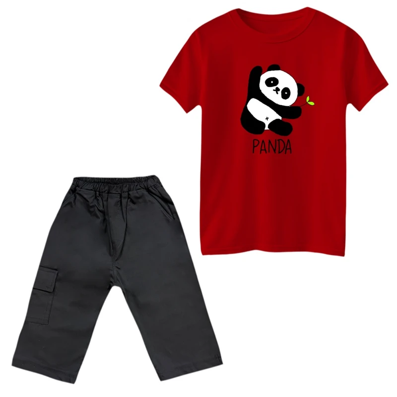 ست تی‌شرت و شلوارک پسرانه مدل پاندا و برگ