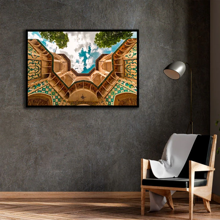 تابلو بکلیت طرح بنای سنتی باغ شاهزاده ماهان کرمان مدل B-D2337 فریم مشکی