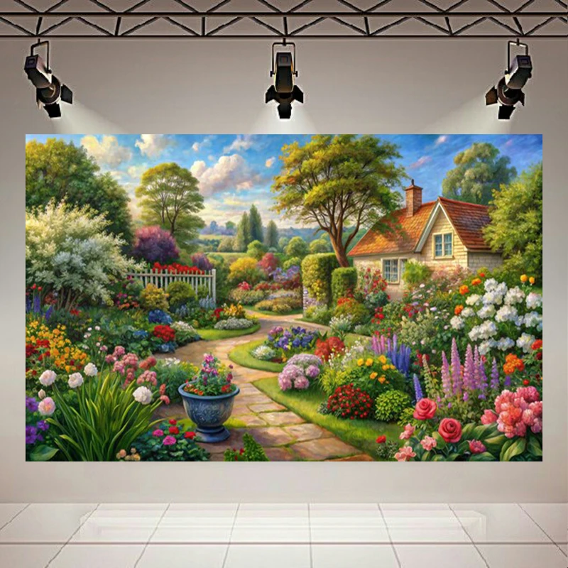 کاغذ دیواری طرح باغ سرسبز مدل گل های رنگارنگ کد AR304450