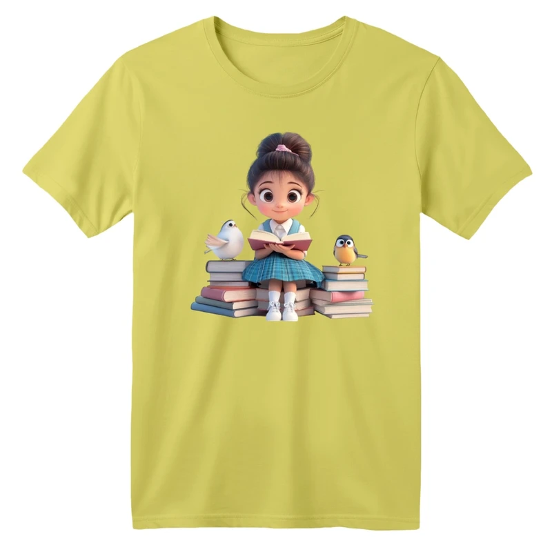 تی شرت آستین کوتاه بچگانه مدل دخترک و کتاب