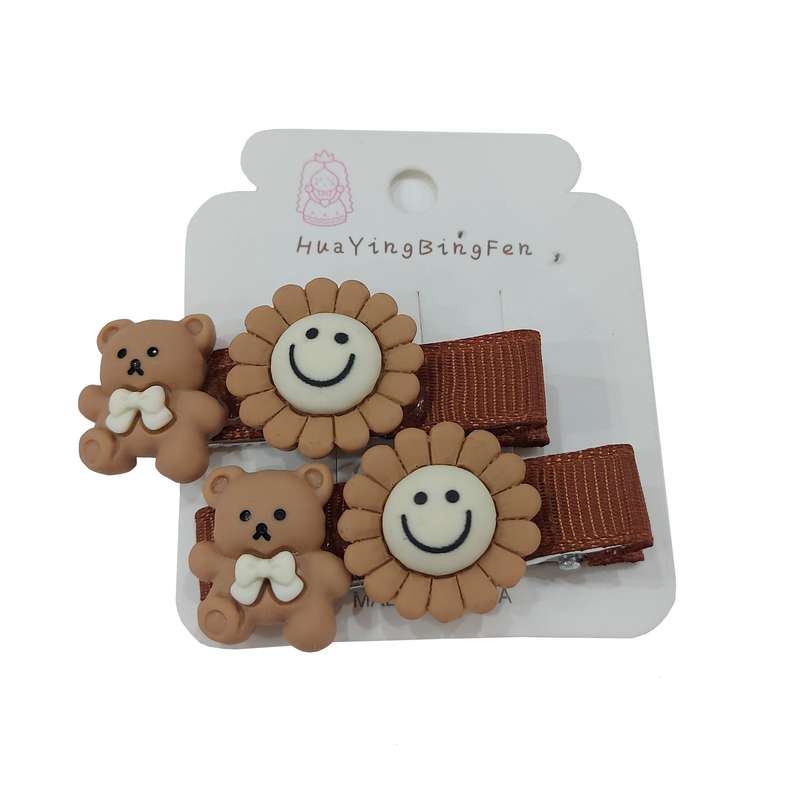 گیره مو دخترانه مدل گل آفتابگردان و خرسی مجموعه 2 عددی