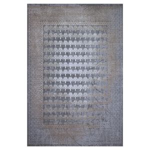 فرش ماشینی ابریشمی پرشین طرح وینتیج کد 90443 زمینه طوسی