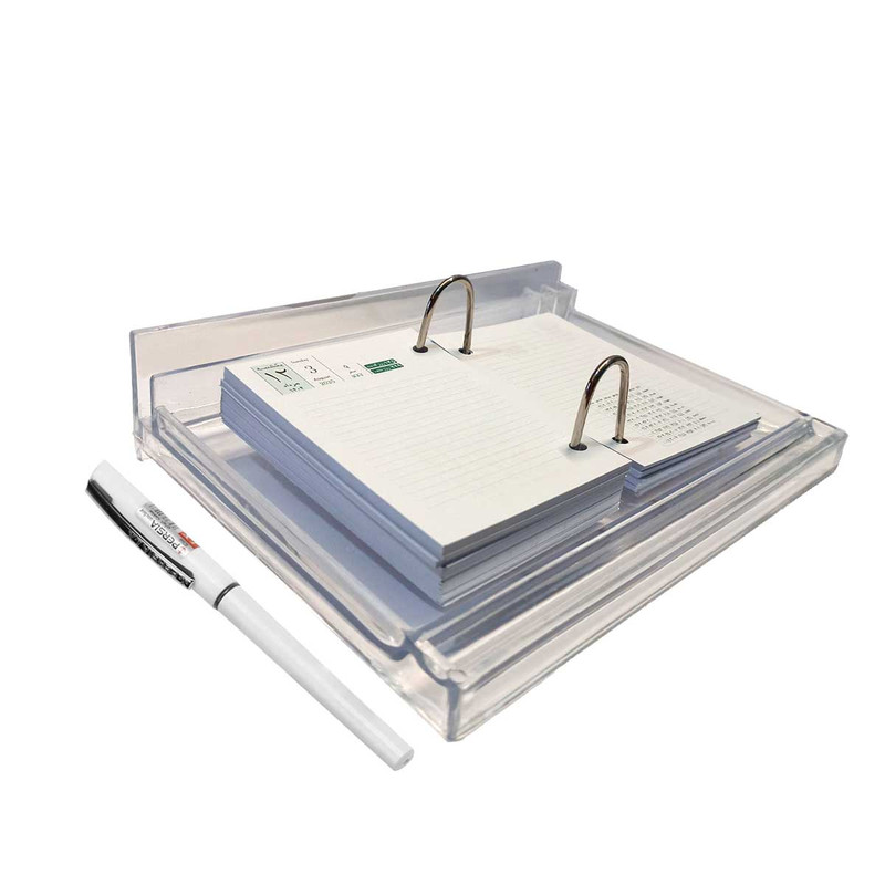 تقویم رومییزی سال 1404 طرح شفاف به همراه پایه تقویم و خودکار پرشیا بسته 3 عددی