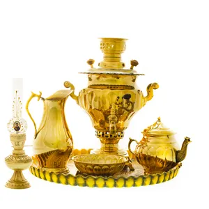 سرویس سماور ذغالی 6 پارچه برنجی مدل پیچ کد 4226