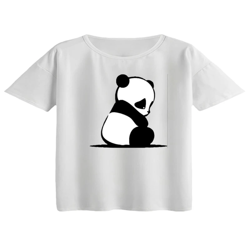 کراپ تی‌شرت آستین کوتاه زنانه مدل پاندا نشسته