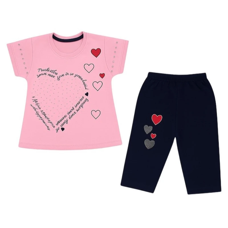 ست تی‌شرت آستین کوتاه و شلوارک راحتی نوزادی مدل قلب