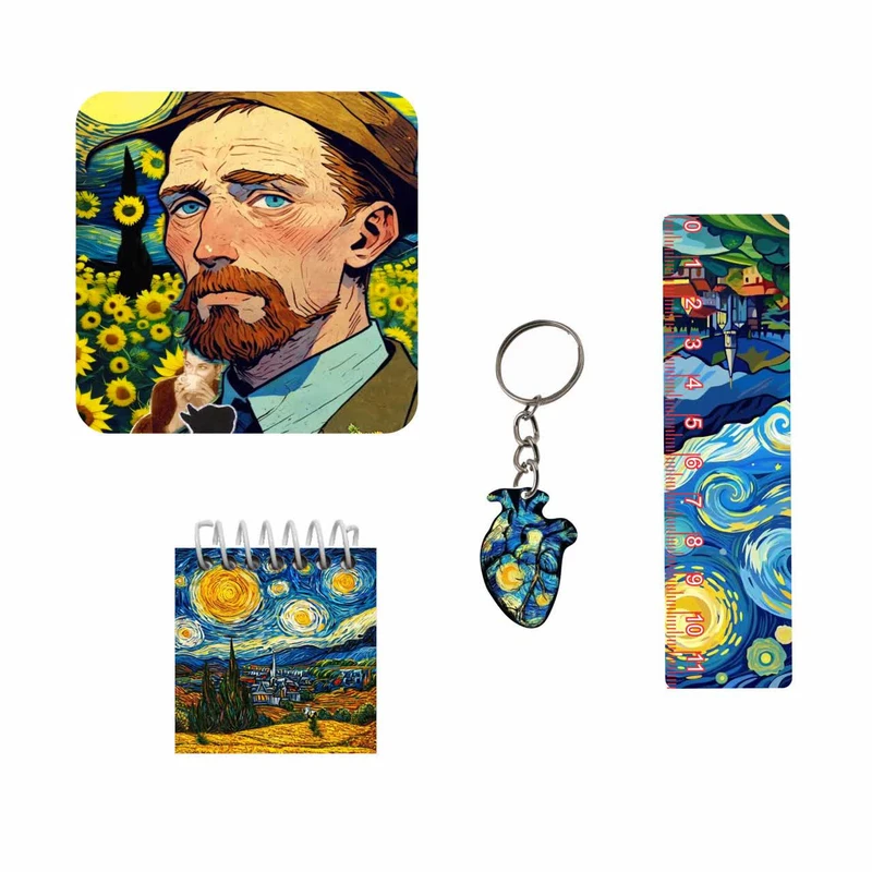 بسته لوازم تحریر مدل ونگوگ شب پرستاره مجموعه 4 عددی