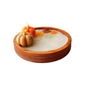 شمع دست ساز مدل ظرف چوبی کدو و برگ پاییزی