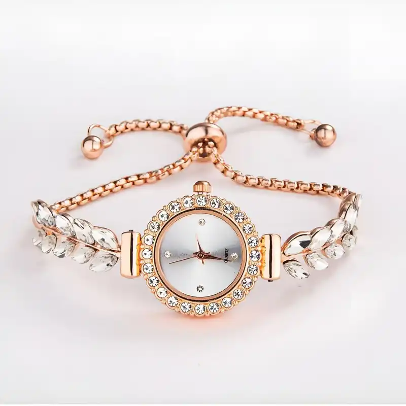 ساعت مچی عقربه ای زنانه مدل نگینی بند کرواتی01