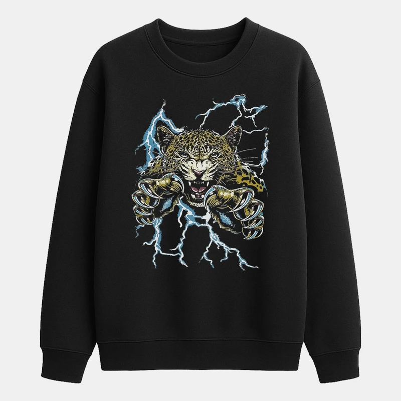 سویشرت مردانه باهرپوش شرق مدل یوزپلنگ و رعد برق قدیمی وینتیج z431