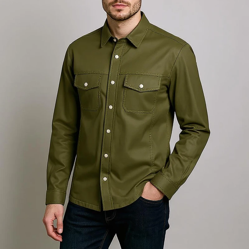 کت چرم مردانه چرم مشهد مدل K0629 رنگ سبز