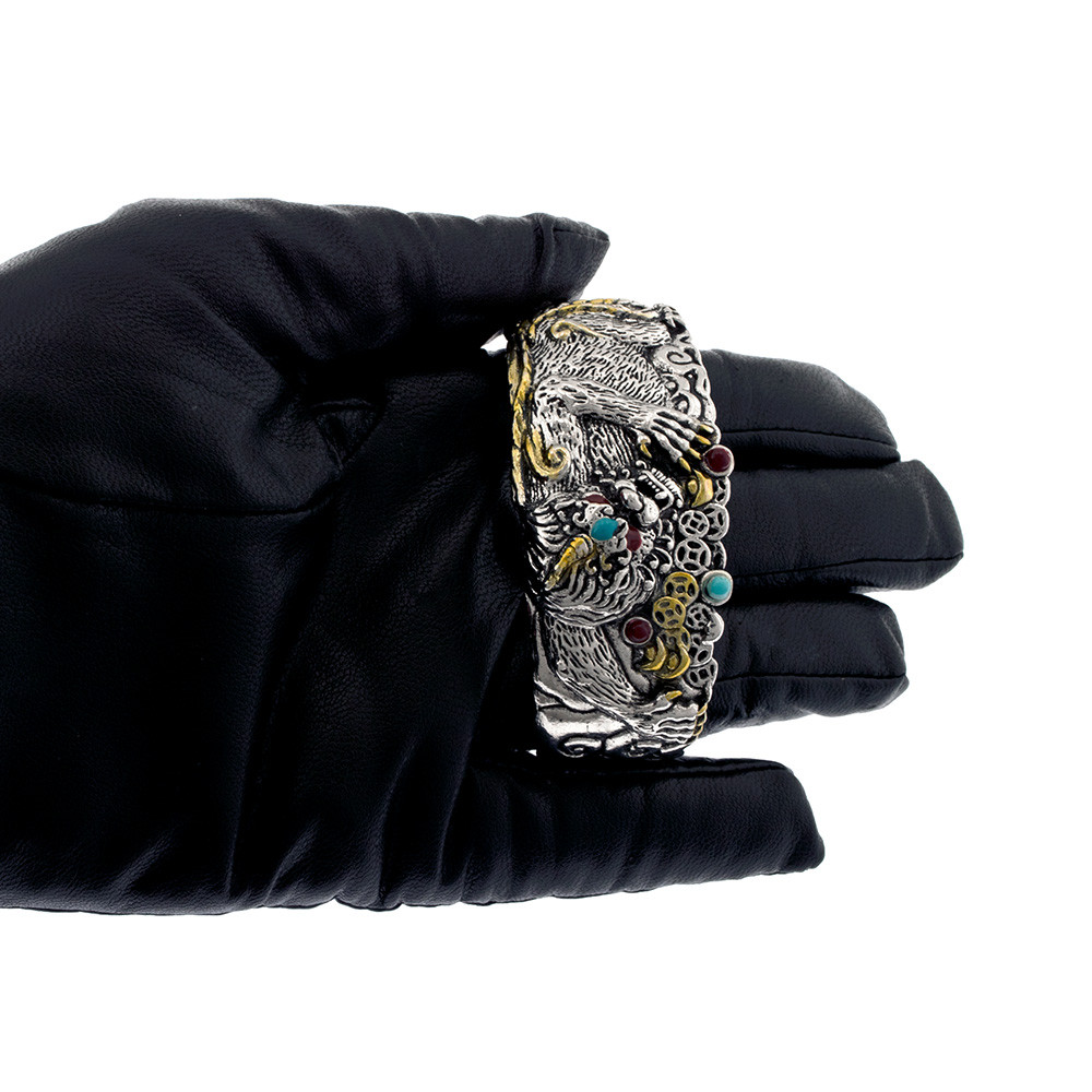 دستبند مردانه برانت طرح شیر شاخدار نگین دار