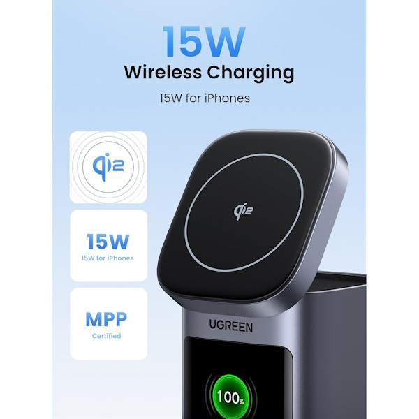 پاور بانک بی سیم 145 وات یوگرین مدل 35527 ظرفیت 20000 میلی آمپر ساعت همراه با کابل USB-C 
