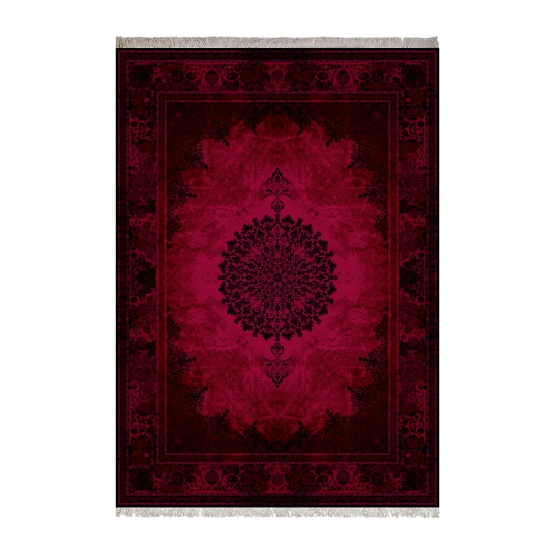 فرش ماشینی 1000 شانه زانیس زمینه قرمز لاکی حاشیه مشکی مدل چاپی