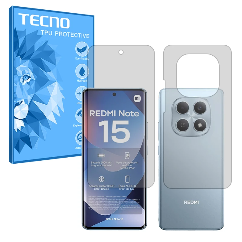 محافظ صفحه نمایش مات تکنو مدل Resistant مناسب برای گوشی موبایل شیائومی Redmi Note 15 4G به همراه محافظ پشت گوشی موبایل 