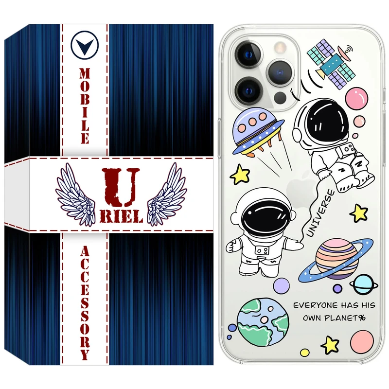کاور یوریل مدل Clear کد 25 طرح فضانوردان مناسب برای گوشی موبایل اپل iPhone 13 Pro Max