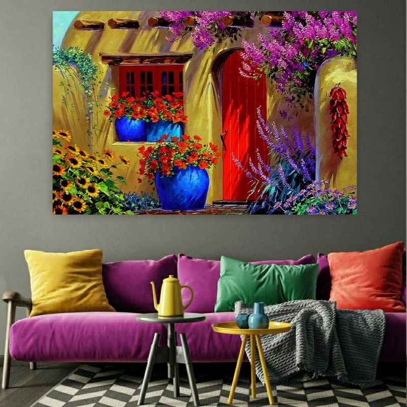 پوستر طرح مخمل مدل کلبه سفالی گلی کدBK1193