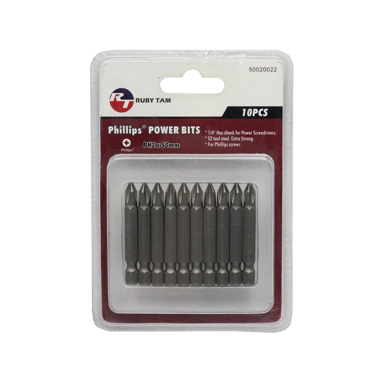 سری پیچ گوشتی چهارسو روبی تام مدل بیت خور کد YP-PH2*50MM بسته 10 عددی