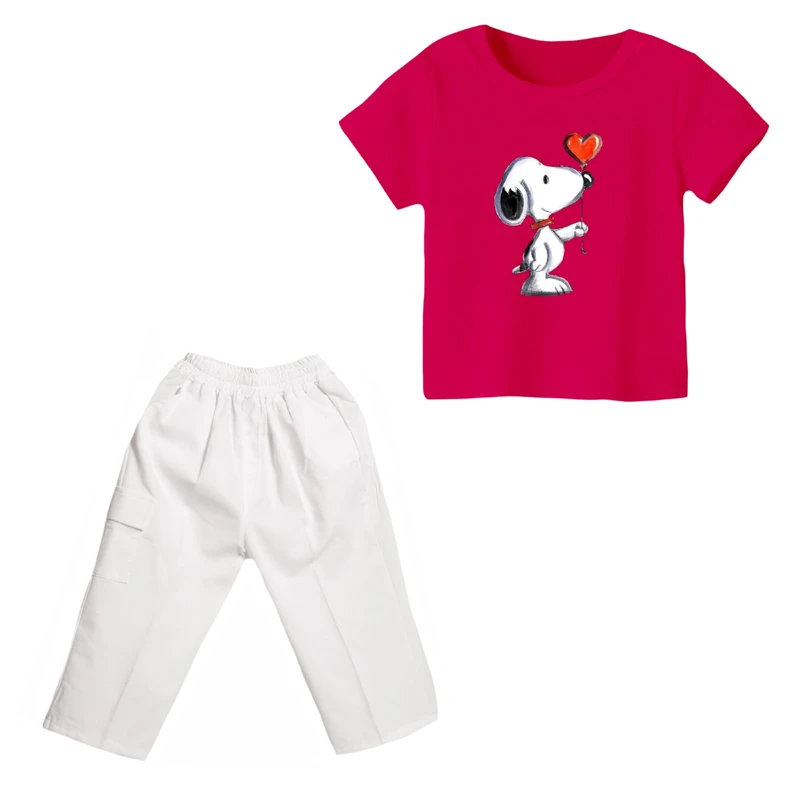 ست تی شرت و شلوارک دخترانه مدل اسنوپی کد ۳۳