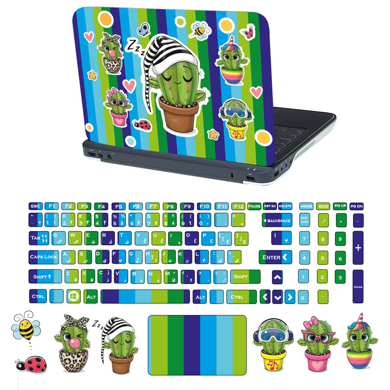 استیکر لپ تاپ تُکتم مدل cactus کد 3009 مناسب برای لپ تاپ 15.6 اینچ به همراه برچسب حروف فارسی