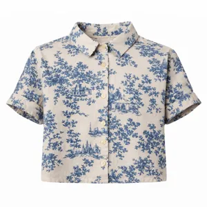 کراپ شومیز آستین کوتاه یقه برگردان زنانه مدل Toile