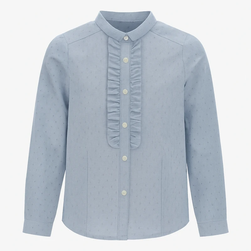 شومیز آستین بلند یقه برگردان دخترانه کولزیون مدل جلو چین دار 